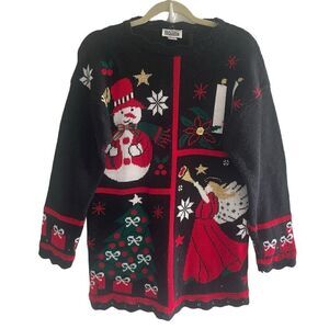 Vintage Christmas Holiday Ugly Sweater Women’s Size Small Snowman Angel Tree
